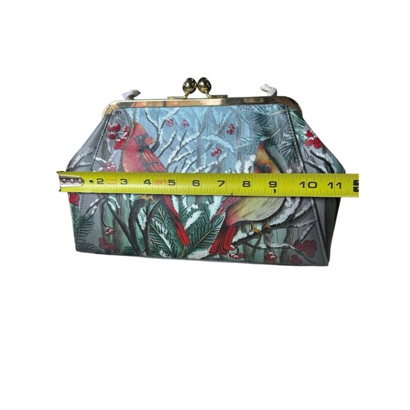 Anuschka Cardinal Hand Painted Kiss Lock Crossbody Clutch Purse Leather New - Picture 6 of 7